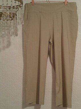 Sara SZ 22 Tan Pull On Pants with Elastic Waistband & Side Pocket Dress Trousers